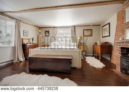 Chilton Street, Suffolk - 20 April 2018: Traditionally Decorated Farmhouse Style Bedroom Retaining M