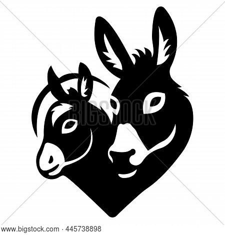 The Silhouette Of The Face Of Two Donkeys Is Painted In The Form Of A Heart In Black, Drawn With Dif