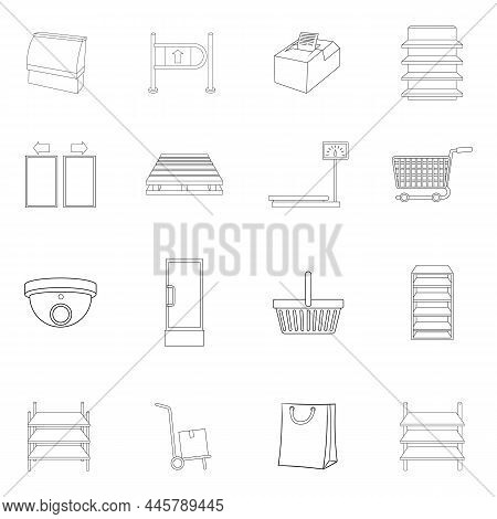 Supermarket Set Icons In Outline Style Isolated On White Background