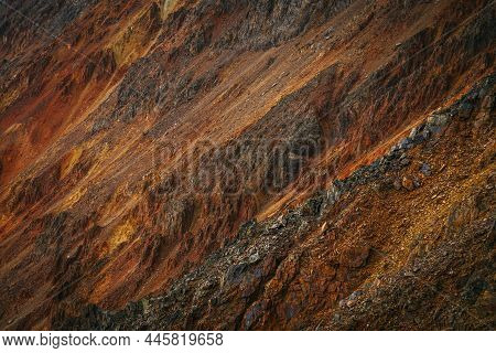 Scenic Nature Background Of Multicolor Mountain. Colorful Nature Backdrop Of Motley Rocks. Multicolo