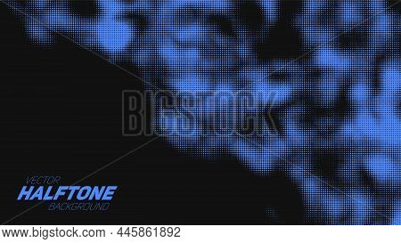 Abstract Vector Torn Blue Halftone Background. Scrathed Dotted Texture Element.