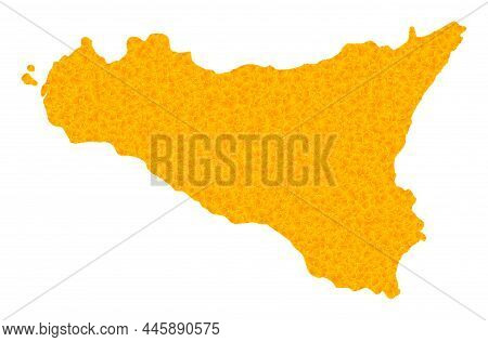 Vector Gold Map Of Sicilia Island. Map Of Sicilia Island Is Isolated On A White Background. Gold Ite