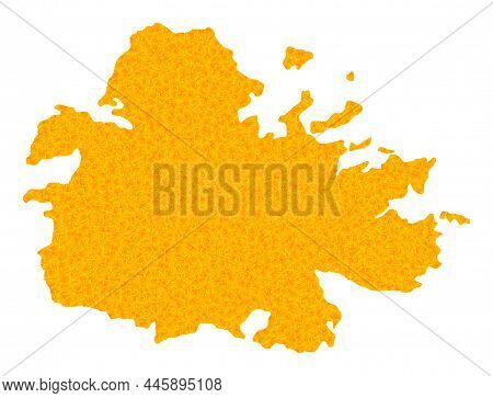 Vector Golden Map Of Antigua Island. Map Of Antigua Island Is Isolated On A White Background. Golden