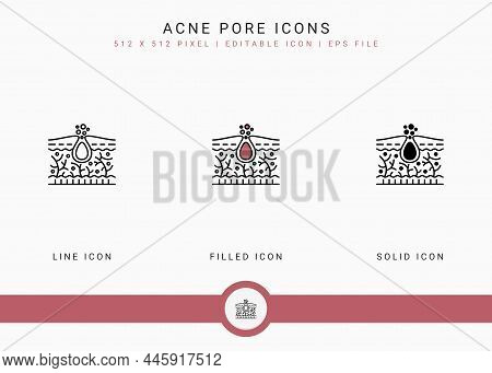 Acne Pore Icons Set Vector Illustration With Solid Icon Line Style. Skin Inflammation Dermatology Co