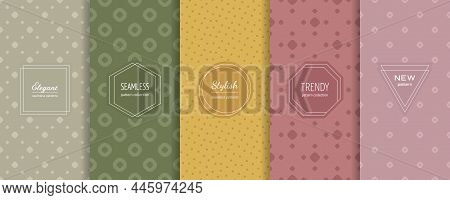 Vector Geometric Seamless Patterns Set Of Elegant Background Swatches With Modern Minimal Labels. Cu