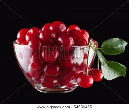 Cherry In Glass Bowl On Dark