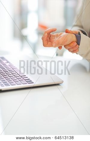 Closeup On Business Woman With Wrist Pain