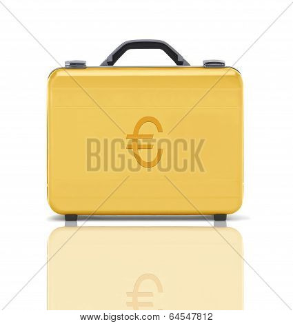 Beautiful Golden Briefcase Representing Euro Money And Business