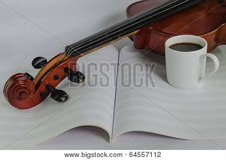 Violin, Blank Notesheet And A Cup Of Coffee