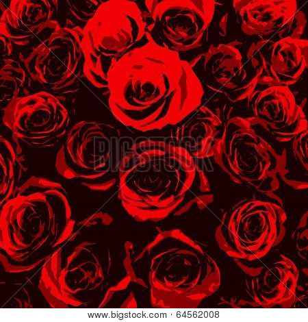 Stylized red roses on black background