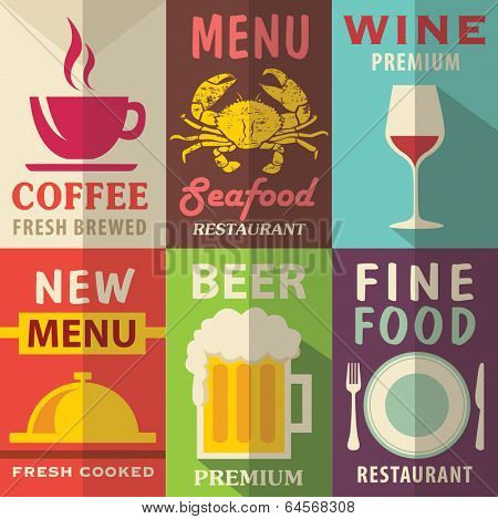 Restaurant posters set with flat design. Vector background
