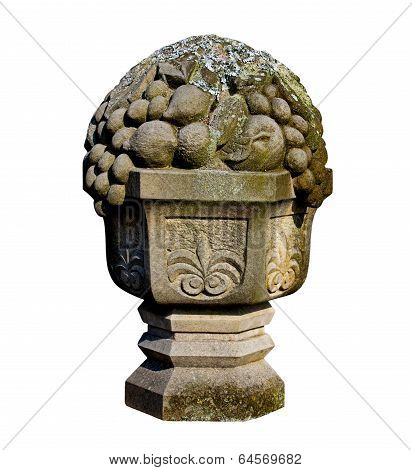 Stone Bowl And Fruits On A White Background