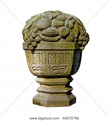 The Stone Bowl And Fruits On White Background