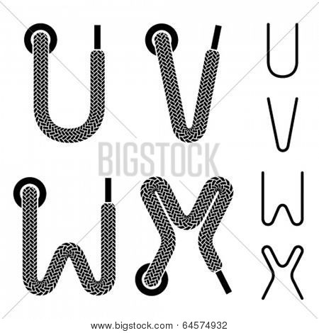 vector shoe lace alphabet letters U V W X