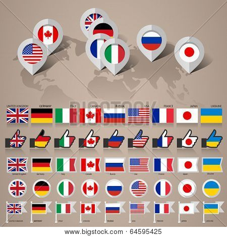 G8 flags with map big set
