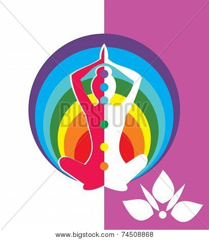 Woman sitting in yoga position with circles - vector illustration