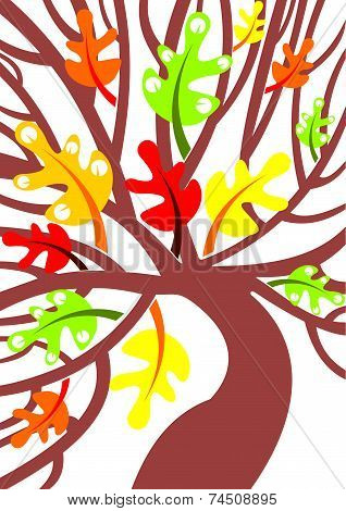 Abstract oak tree with leaves - vector illustration