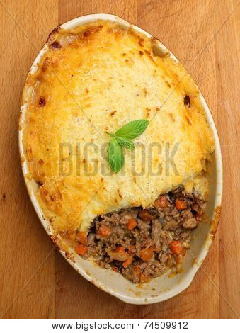 Shepherds pie baked fresh from the oven.