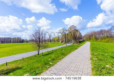Levee With Sandy Path To Beach At Baltic Sea
