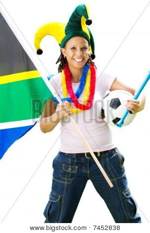 kvindelige sydafrikansk fodbold supporter