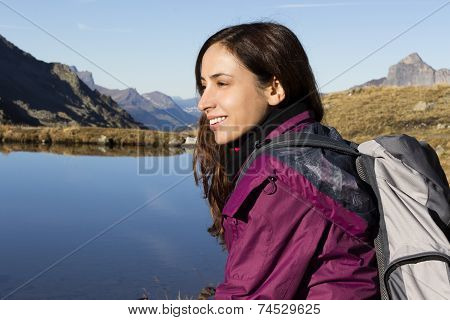 Woman On A Hiking Trip In Autumn