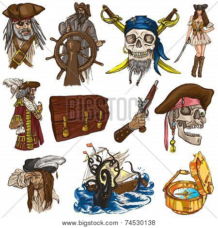 Pirates - Colored Full Sized Hand Drawn Illustrations No.1