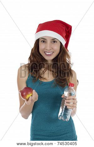 Christmas Woman With An Apple And Water