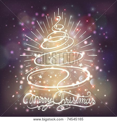 Merry Christmas And Happy New Year, Hand Drawn Vintage Typographical Background