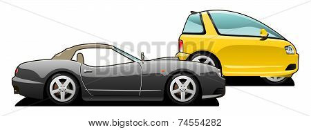 Sports Car And Tiny Car.