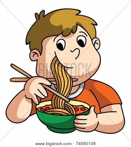 Boy Eating Noodle