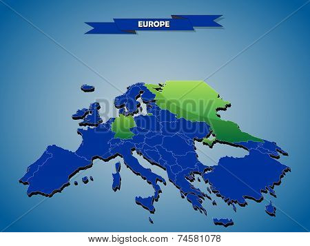 3 dimensional infographics political map of European countries, with every state easy selectable and
