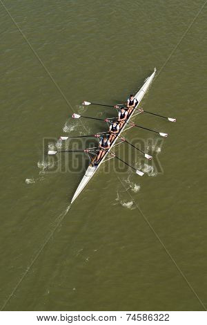 Four Men Rowing On Danube River