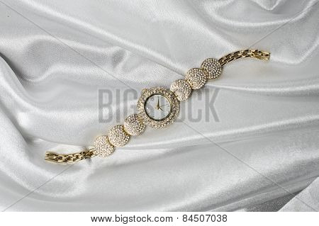 Women's Wrist Gold Watch With Diamonds