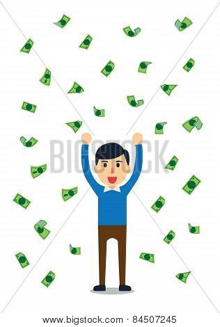 Rich man in a rain of money
