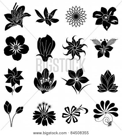 Flower silhouettes icons set