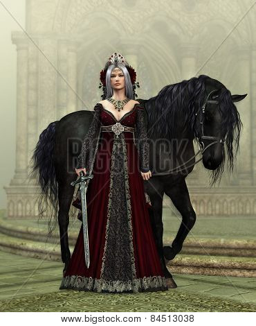 Lady Of The Castle With Black Horse, 3D Cg