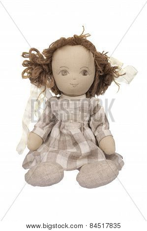 Stuffed Soft Funny Pig Tailed Doll Isolated Over White