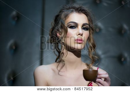 Portrait Of Glamour Girl With Coffee