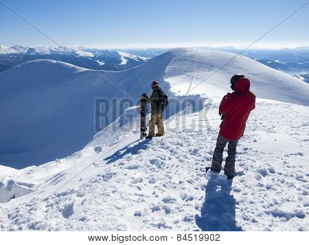 Snowboarder With Splitbord In The Mountains.