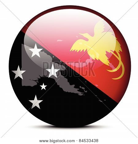 Map On Flag Button Of Independent State Papua New Guinea