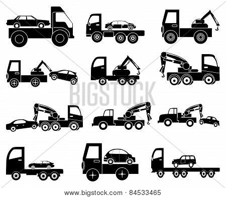 Tow vehicle icons set