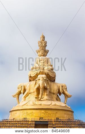 The Golden Buddha Statue On Top Of Emei Mountain In China