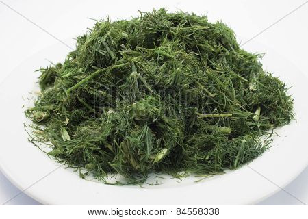 Frozen Dill On A White Background