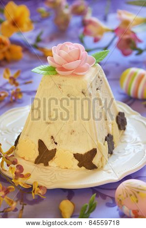 Traditional Easter cottage cheese dessert with orange and chocolate