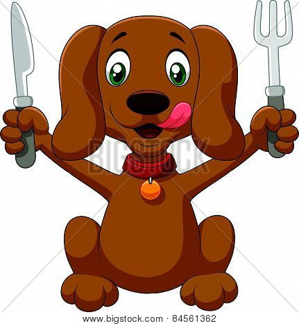 Hungry dog cartoon is ready to eat