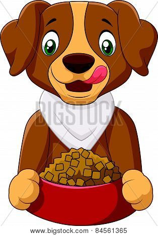 Hungry dog cartoon with dog food
