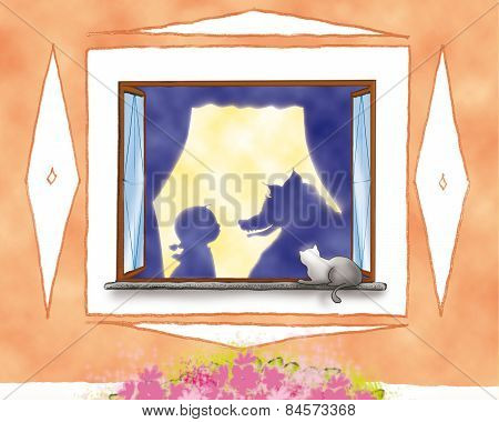 Wolf and Red Riding Hood shadow