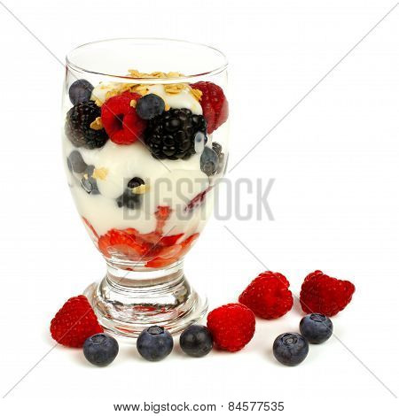 Mixed berry, granola and yogurt parfait