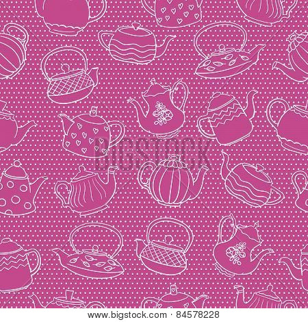 Seamless pattern with cute freehand teapots