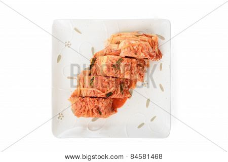 Cutted Gimchi In A White Dish